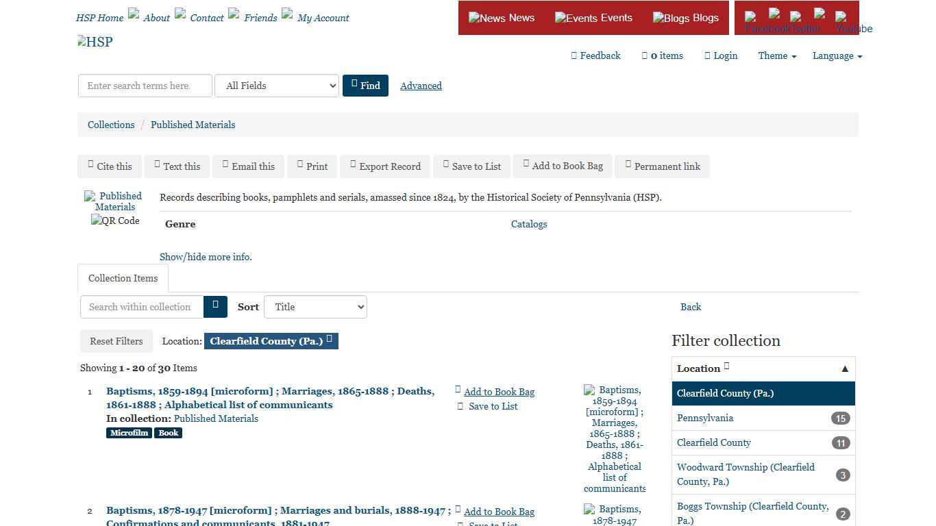 Collection Items: Published Materials :: Library Catalog