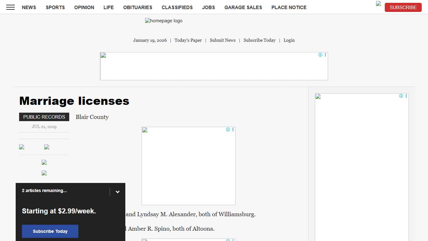 Marriage licenses | News, Sports, Jobs - Altoona Mirror