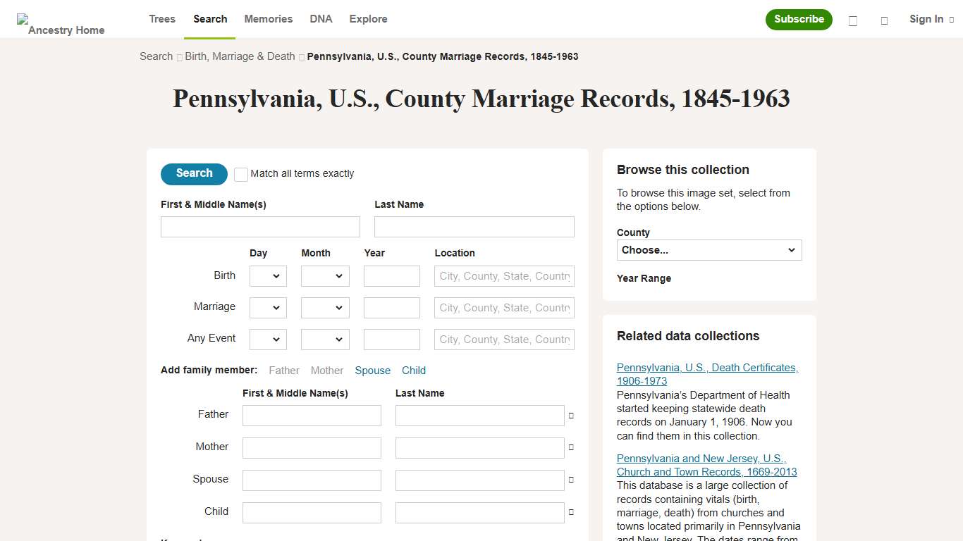 Pennsylvania, U.S., County Marriage Records, 1845-1963 - Ancestry