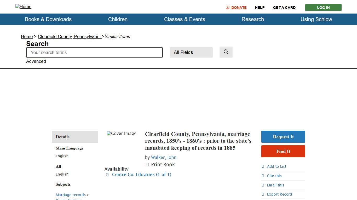 Similar Items: Clearfield County, Pennsylvania, marriage records, 1850's - 1860's